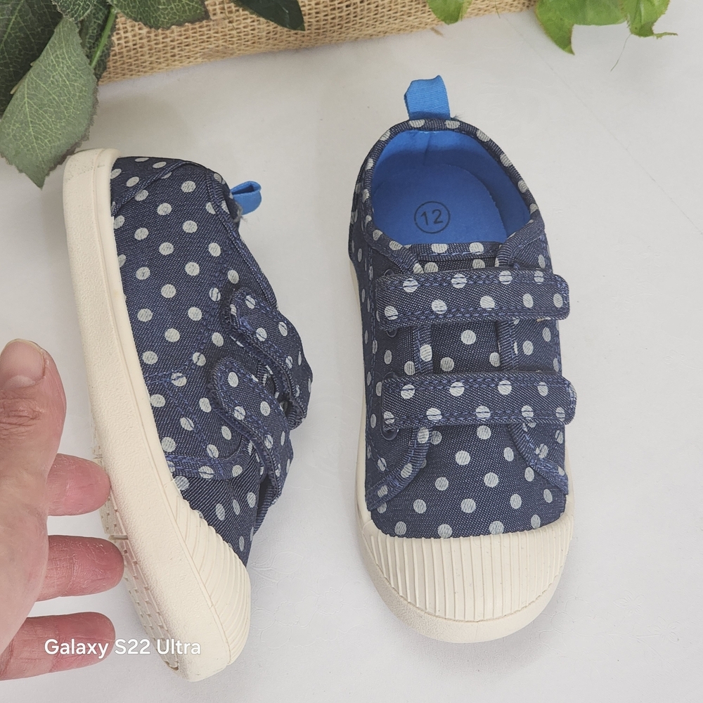 Kids Navy Polka Dot Sneakers - Size 12
